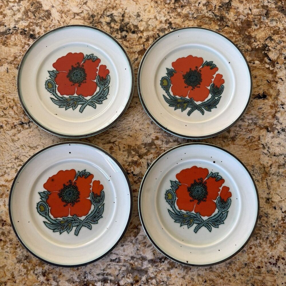 Johnson Bros Kings Road 4 Bread & Butter Plates Ironstone Poppy Blossom 6 3/8"